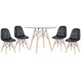 Kit - Mesa De Vidro Eames 100 Cm + 4 Cadeiras Eames Botonê Preto Preto