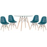 Kit - Mesa De Vidro Eames 100 Cm + 4 Cadeiras Eames Botonê Turquesa Turquesa