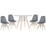 Kit - Mesa De Vidro Eames 100 Cm + 4 Cadeiras Eames Botonê Cinza Escuro Cinza-escuro