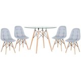 Kit - Mesa De Vidro Eames 100 Cm + 4 Cadeiras Eames Botonê Cinza Claro Cinza-claro