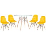 Kit - Mesa De Vidro Eames 100 Cm + 4 Cadeiras Eames Botonê Amarelo Amarelo