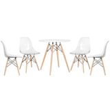 Mesa Jantar Redonda Eames 70 Cm + 4 Cadeiras Eames Dsw Mesa Branco Com Cadeiras Incolor Mesa Branco Com Cadeiras Incolor