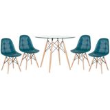 Kit - Mesa De Vidro Eames 90 Cm + 4 Cadeiras Eames Botonê Turquesa Cadeiras Turquesa