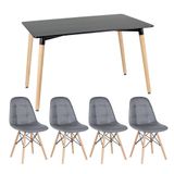 Kit - Mesa Retangular Eames 80 X 120 Cm Preto + 4 Cadeiras Botonê Cinza Escuro Mesa Preto Com Cadeiras Cinza Escuro