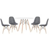 Kit - Mesa Eames 100 Cm Branco + 4 Cadeiras Botonê Cinza Escuro Mesa Branco Com Cadeiras Cinza Escuro