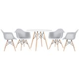 Kit - Mesa Eames 100 Cm + 4 Cadeiras Eames Daw Mesa Branco Com Cadeiras Cinza Claro Mesa Branco Com Cadeiras Cinza Claro
