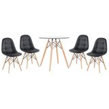 Kit - Mesa De Vidro Eames 70 Cm + 4 Cadeiras Eames Botonê Preto Preto