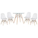 Kit - Mesa De Vidro Eames 80 Cm + 4 Cadeiras Eames Botonê Branco Branco