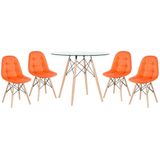 Kit - Mesa De Vidro Eames 90 Cm + 4 Cadeiras Eames Botonê Laranja Cadeiras Laranja