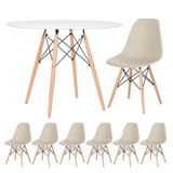 Kit - Mesa Eames 100 Cm Branco + 6 Cadeiras Eames Dsw Nude Mesa Branco Com Cadeiras Nude