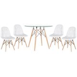 Kit - Mesa De Vidro Eames 90 Cm + 4 Cadeiras Eames Botonê Branco Cadeiras Branco