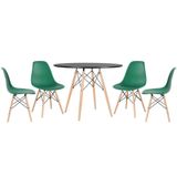 Kit - Mesa Eames 100 Cm Preto + 4 Cadeiras Eames Dsw Verde Escuro Mesa Preto Com Cadeiras Verde Escuro