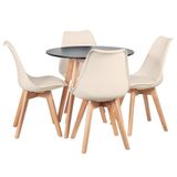 Mesa Leda 80 Cm Preto + 4 Cadeiras Leda Creme Mesa Preto Com Cadeiras Creme