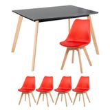 Mesa De Jantar Retangular 80 X 120 Cm Preto + 4 Cadeiras Leda Vermelho Mesa Preto Com Cadeiras Vermelho