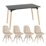 Kit - Mesa Retangular Eames 80 X 140 Cm Preto + 4 Cadeiras Botonê Nude Mesa Preto Com Cadeiras Nude