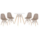 Kit - Mesa Eames 70 Cm + 4 Cadeiras Eames Botonê Mesa Branco Com Cadeiras Nude Mesa Branco Com Cadeiras Nude