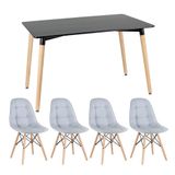 Kit - Mesa Retangular Eames 80 X 140 Cm Preto + 4 Cadeiras Botonê Cinza Claro Mesa Preto Com Cadeiras Cinza Claro
