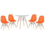 Kit - Mesa De Vidro Eames 80 Cm + 4 Cadeiras Eames Botonê Laranja Laranja