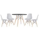 Kit - Mesa Eames 100 Cm Preto + 4 Cadeiras Eames Dsw Cinza Claro Mesa Preto Com Cadeiras Cinza Claro