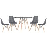 Kit - Mesa Eames 100 Cm Preto + 4 Cadeiras Botonê Cinza Escuro Mesa Preto Com Cadeiras Cinza Escuro