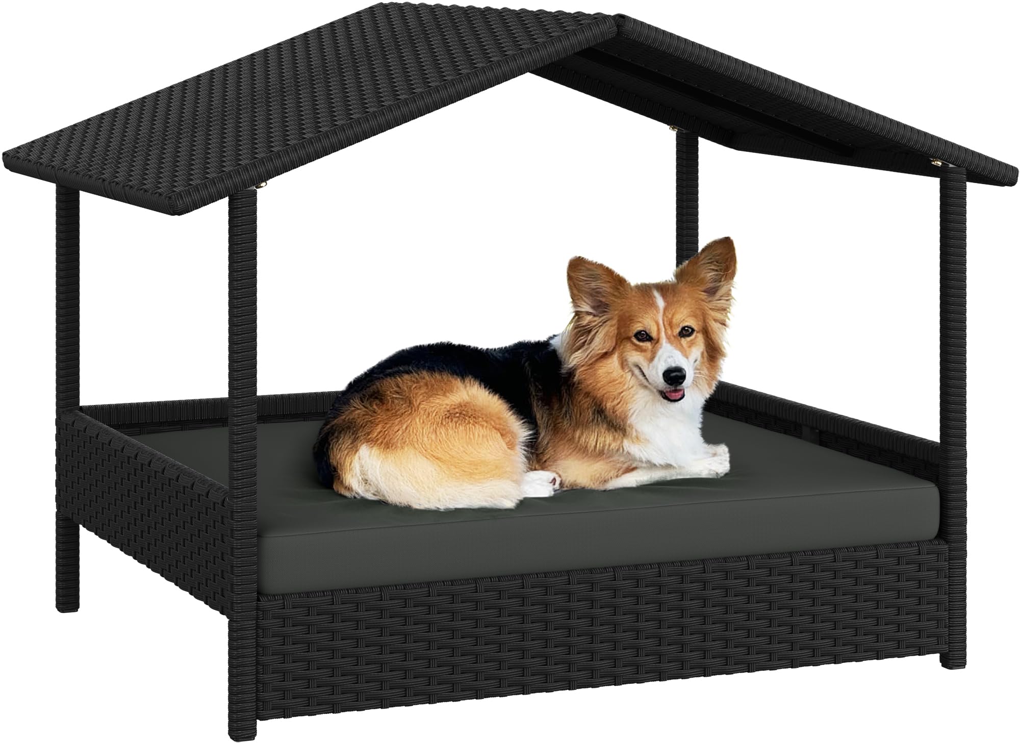 Dog House Yaheetech Wicker Ao Ar Livre E Interior Com Dossel Para Cães
