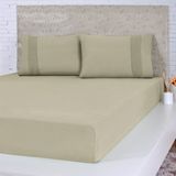 Jogo De Cama Queen Malha 3 Pçs Bella Cama 100% Algodão 158x198x35cm Avelã