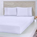 Jogo De Cama Queen Malha 3 Pçs Bella Cama 100% Algodão 158x198x35cm Branco