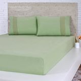 Jogo De Cama Queen Malha 3 Pçs Bella Cama 100% Algodão 158x198x35cm Verde