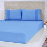 Jogo De Cama Queen Malha 3 Pçs Bella Cama 100% Algodão 158x198x35cm Azul