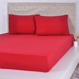 Jogo De Cama Queen Malha 3 Pçs Bella Cama 100% Algodão 158x198x35cm Vermelho