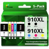 Cartuchos De Tinta Inkvantrix 910xl, Pacote Com 5, Compatível Com Hp 910xl