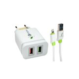 Carregador Rápido de Parede duplo Usb cabo Lightning Inteligência Qualcomm 4.0 não vicia a bateria, potencia 18W compatível Iphone e dispositivos