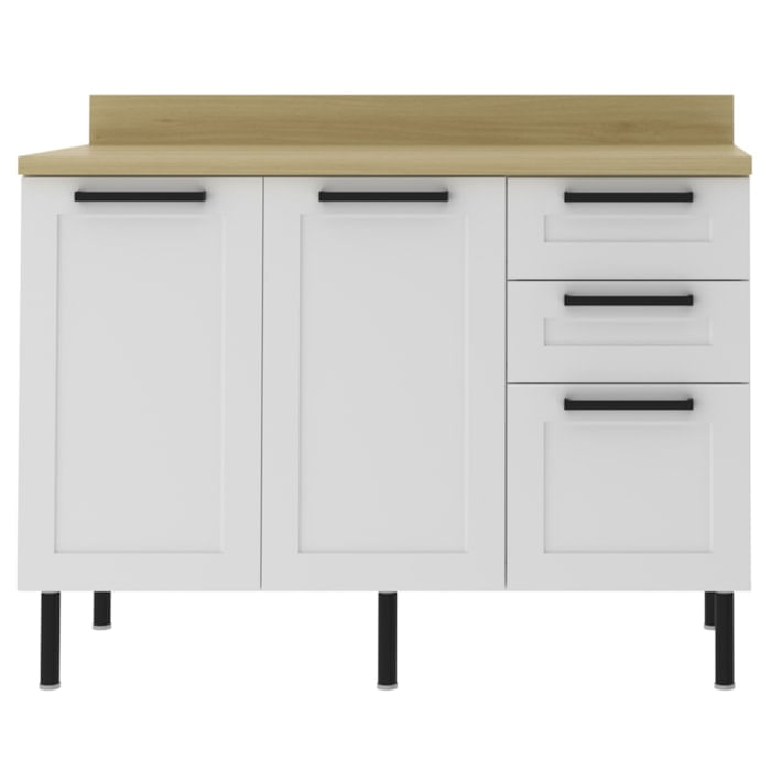 Balcao Com Tampo 120 Cm Mdf 2p 3g Branco Carvalho Tecno Mobili