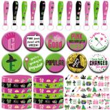 Decorações De Festa Sztzpw 84 Unidades Rosa E Verde Com Adesivos