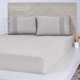Jogo De Cama Queen Malha 3 Pçs Bella Cama 100% Algodão 158x198x35cm Cinza