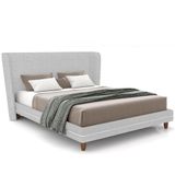 Cabeceira Casal Nilo 140cm Com Cama Pés Madeira Suném P05 Linho Cinza Claro - Lyam Decor