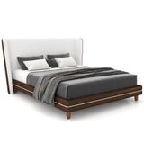 Cabeceira Casal Nilo 195cm Com Cama Pés Madeira Suném P05 Couríssimo Marrom Bouclê Cru - Lyam Decor