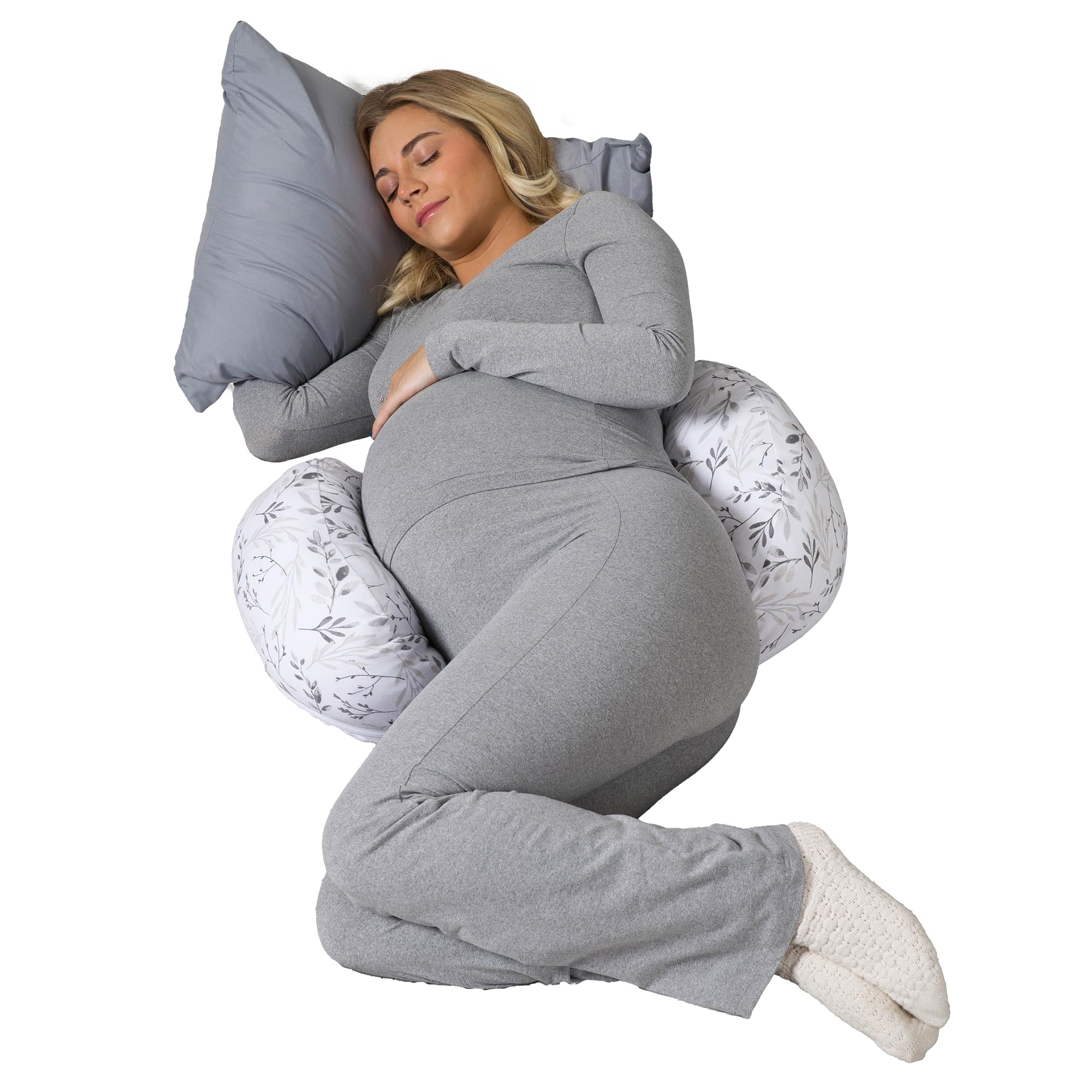 Almofada De Gravidez Boppy Side Sleeper Grey Falling Leaves