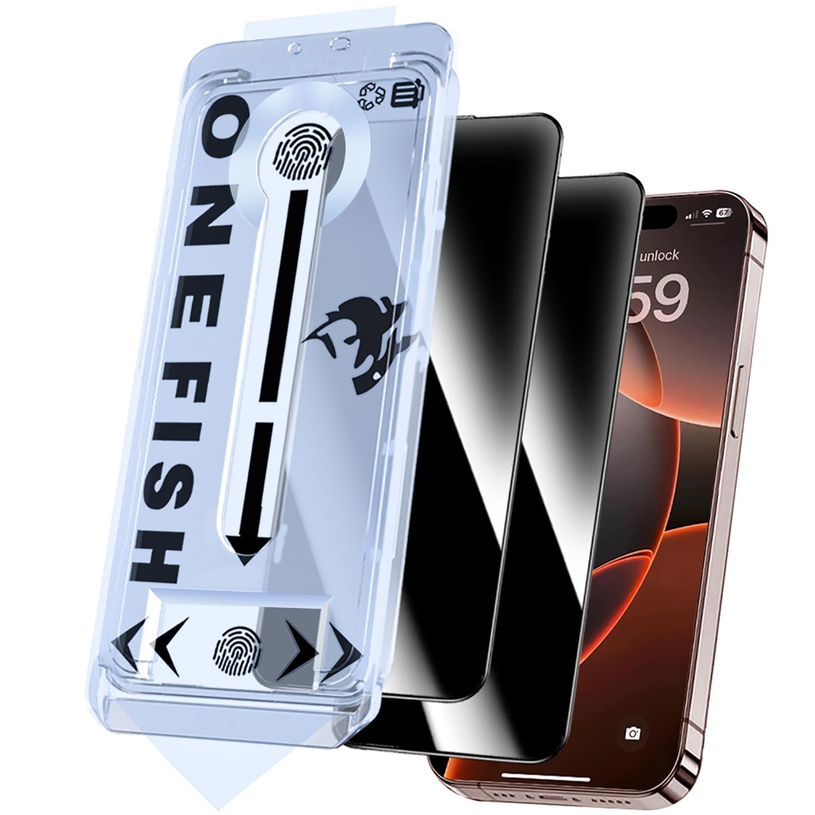 Protetor De Tela Onefish Privacy Para Iphone 14 Pro/15, Pacote Com 2