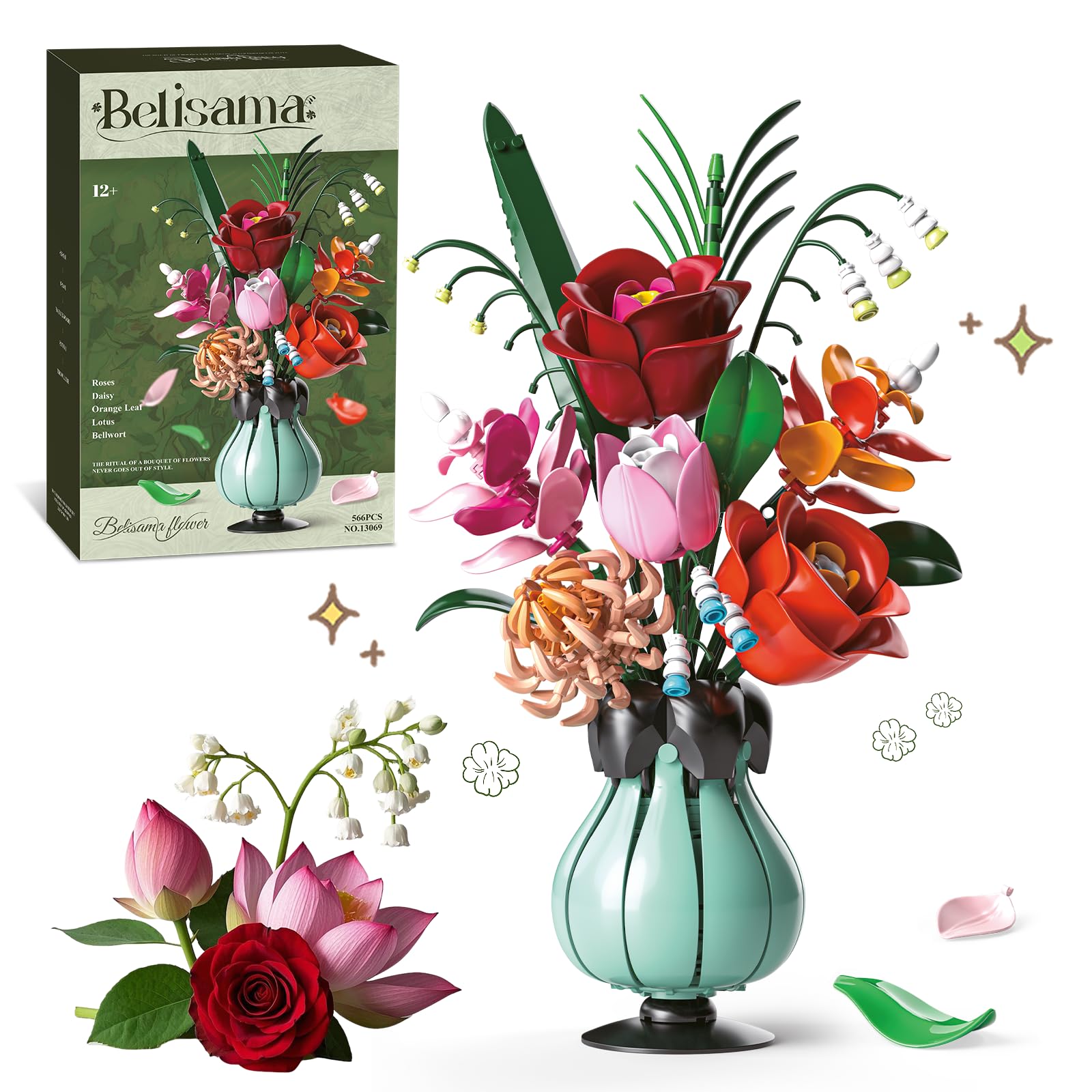 Conjunto De Blocos De Construção, Buquê De Flores Com Vaso Para Adultos