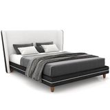 Cabeceira Casal Nilo 140cm Com Cama Pés Madeira Suném P05 Couríssimo Preto Bouclê Cru - Lyam Decor