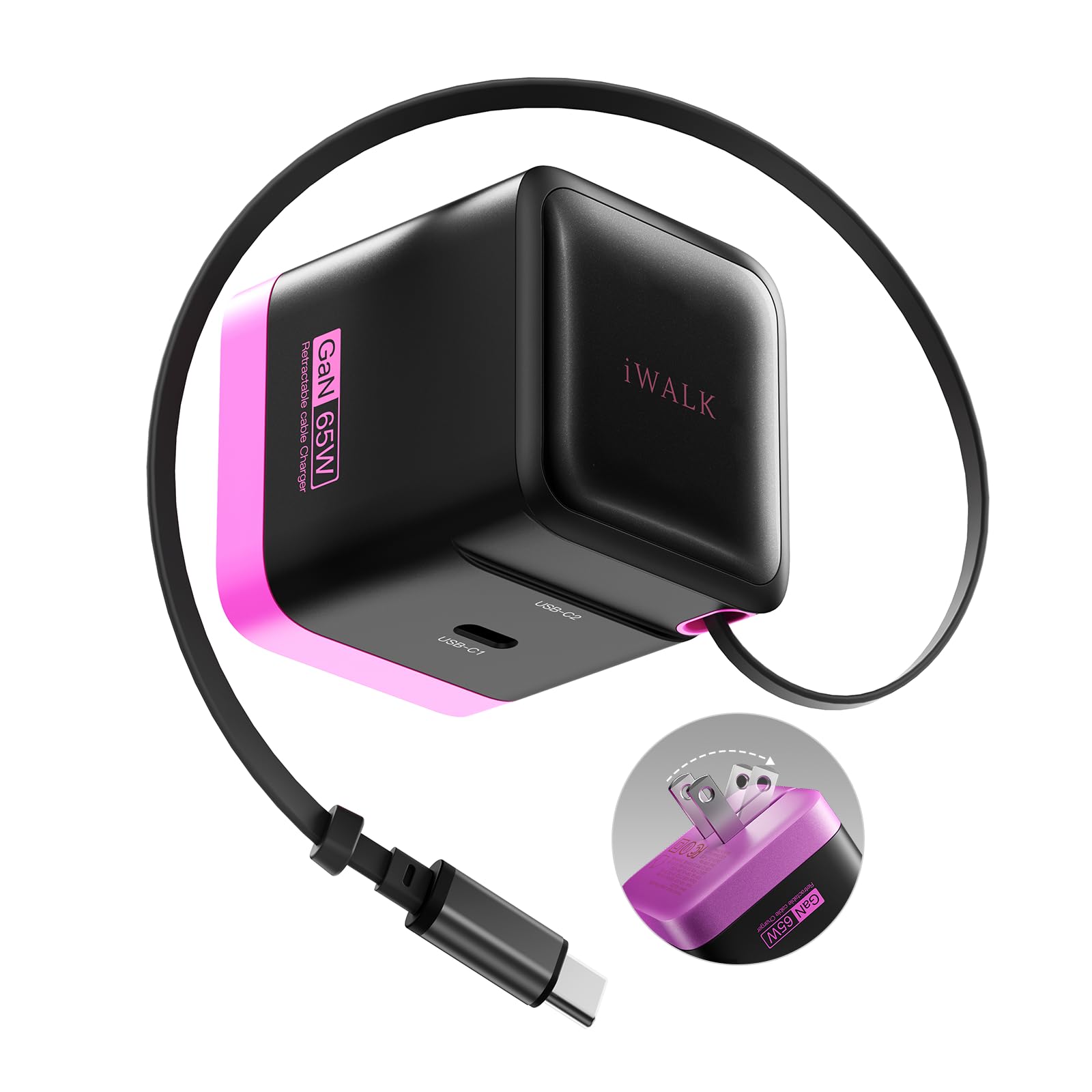 Carregador Iwalk 65w Gan Com Cabo Usb-c Retrátil Macbook Pro