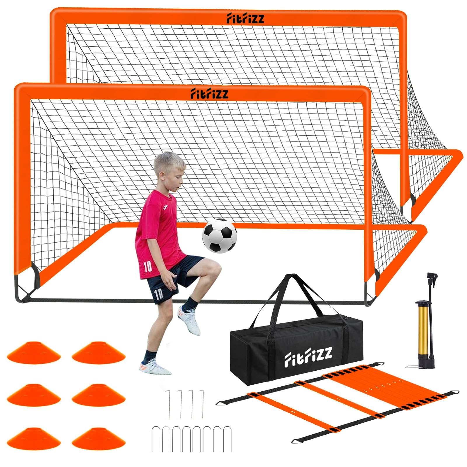 Soccer Goal Fitfizz Portátil Pop Up De 6 X 4 Pés Com Bola, Escada E Cones