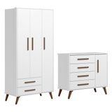 Jogo De Quarto Infantil Q Encanto Retrô Com Guarda Roupa E Cômoda Branco Acetinado - Qmovi Branco Acetinado