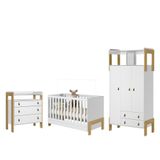 Dormitório Infantil Fantasia Guarda Roupa, Cômoda E Berço Branco Acetinado - Qmovi Branco Acetinado