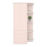 Guarda Roupa Infantil 2 Portas E 3 Gavetas Doce Sonho Rosa Acetinado Com Nicho - Qmovi Rosa Acetinado