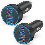[carregador De Carro] Junvang 90w, 4 Portas, Usb C, Carregamento Rápido, Pacote Com 2 Unidades