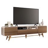 Rack Bancada Época 2.2 Off White-castanho Para Tv Até 85? - Hb Móveis Off White-castanho