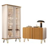 Sala De Jantar Com Cristaleira Évora E Balcão Buffet Bevenuto Off White-cinamomo - Hb Móveis Off White-cinamomo