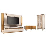 Sala De Estar Estante Home Montane, Cristaleira Évora E Buffet Saluti Off White-cinamomo - Hb Móveis Off White-cinamomo